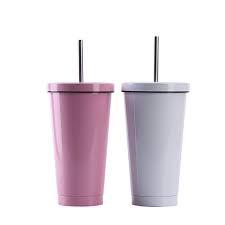 500ml Ins Style Stainless Steel Mug Portable Straw Cup Double Vacuum Coffee Cup For Home And Office Coffee Cup Drawing Cup With Straw Coffee Cups