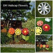 Need some really fun do it yourself yard games for your upcoming tailgate party or cookout? Hubcapping The Weathered Door Yard Decorations Summer Garden Art Projects Garden Art