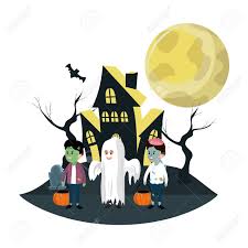 Find the perfect haunted house cartoon stock photos and editorial news pictures from getty browse 17,125 haunted house cartoon stock photos and images available, or start a new search to. Kids With Halloween Costumes At Haunted House Cartoons Vector Royalty Free Cliparts Vectors And Stock Illustration Image 109884859