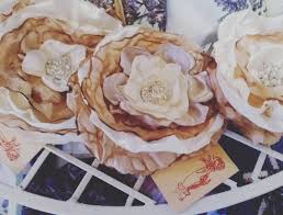 sitting pretty on shelves at bygone days flowers satin handmade crafty buttons artist inspiration handmade crafty