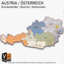 Namen der städte, länder, ströme bundesländer domino: Osterreich Austria Vektorkarte Bundeslander Bezirke Gemeinden