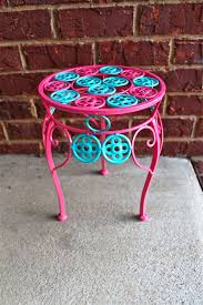 Pink And Turquoise Painted Iron Table Plant Stand Pink Plant Patio Decor
