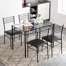 Charles desk features bleached ash veneer with a solid ash, marble, and inset leather tabletop. Buy Honadar 5 Piece Dining Room Table And Chair Set Wrought Iron Frame Glass Countertop Kitchen Breakfast Table Modern Minimalist Furniture Set Black Online In Turkey B097d2n18y