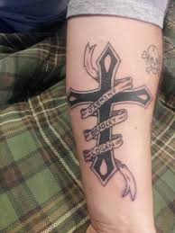 Double ribbon tattoo | ribbon tattoos, cancer ribbon. 20 Ribbon With Words Tattoos Ideas