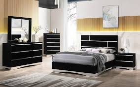 Nightstand 17 d x 27 w x 28 h. Bedroom Set With Mirror Accents High Gloss Head Board 8 Pc Black Furnberry