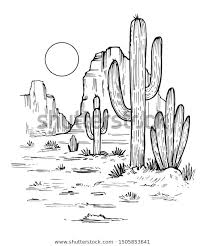 Find Sketch Desert America Cacti Prairie Landscape Stock Images In Hd And Millions Of Other R Desert Drawing Hand Drawn Vector Illustrations Landscape Drawings