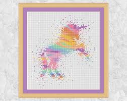 Unicorn cross stitch pattern pdf, geometric cross stitch, unicorn embroidery, modern cross stitch, cute nursery decor, instant download. Watercolour Unicorn Cross Stitch Pattern Modern Rainbow Etsy