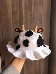 (1471ct) lady with hat and finger on lip 100*100 r 3,800.00. Cute Cow Bucket Hat Crochet Handmade Hat In 2021 Crochet Frog Kawaii Crochet Cute Crochet