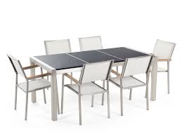 Yaheetech dining chairs dsw chair tulip chair shell pu side chair with beech wood legs modern mid century eiffel inspired chair upholstered dining room living room upholstered dining chairs padded parson chair with silver nails and solid wood legs set of 4 (gray). Garden Table And Chairs Dining Set 6 Seater Triple Plate Black Granite White Chairs Tulius