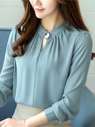 Casual Chiffon O Neck Solid Color Office Shirt Shirt Blouse Pattern Ladies Tops Fashion Fashion Clothes Women
