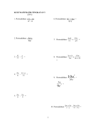 Soalan Algebra Tingkatan 1 Ahmad Marogi