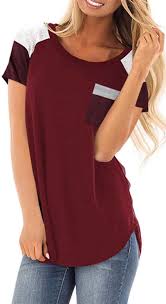 burgundy pockets short sleeve tee modestil lockere tops bluse