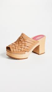 Swedish Hasbeens Leather Monika Block Heel Woven Clogs Lyst