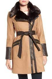 Via Spiga Faux Leather Faux Fur Trim Belted Wool Blend Coat Wool Blend Coat Faux Fur Trim Coat Coat