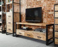 This retro tv stand is stylish and sturdy which can add a flair to your favorite room. Tv Stand Unit Large Retro Rustic Solid Wood Metal Medium Oak Urban Industrial Ebay