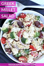 Greek Millet Salad With Tofu Feta Veggies Save The Day Recipe Greek Salad Tofu Feta Feta