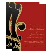 Black And Gold Wedding Card Design Red Black Gold Modern Glam Elegant Swirl Wedding Invitation Zazzle Com Wedding Cards Black Wedding Invitations Gold Wedding Gift