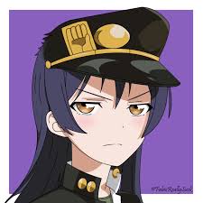 Safebooru 1girl A P P P Angry Artist Name Ascii Media Works Black Uniform Blue Hair Blush Broadcaster Connection Bus Anime Tsundere Jojo S Bizarre Adventure