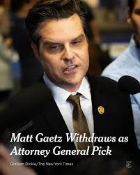 Matt Gaetz, President-elect Trump's pick for attorney general, withdrew  from consideration for the role