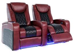 Movie chairs for home is a recliner chairs with buttons on the armrests. Octane Azure Power Headrest Lumbar Recliners Black Red Leather