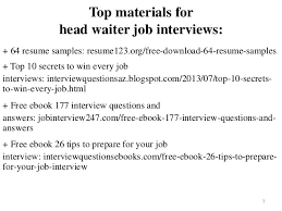They will give you an excellent idea of how to organize information, create emphasis, and describe your accomplishments. Head Waiter Resume Sample Pdf Ebook