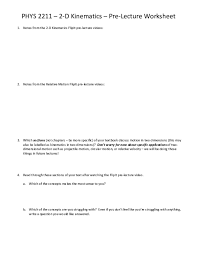 Pdf Phys 2211 2 D Kinematics Pre Lecture Worksheet Malian Bah Academia Edu