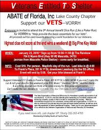 Mascotte Fl Jan 23 2016 Abate Of Florida Lake County Chapter 5th Annual Benefit Dice Run All Proceeds Will Charity Run Charity Events Motorcycle Events