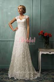 Vintage Lace Cap Sleeve V Neck A Line Wedding Dress Lace Wedding Dress Vintage Empire Wedding Dress Wedding Dresses Lace