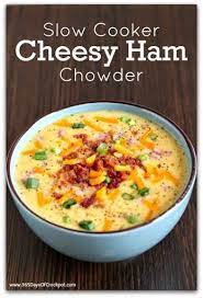 Slow Cooker Cheesy Ham And Potato Chowder With Bacon Recipe Yummly Recipe Slow Cooker Soup Cheesy Ham Recipes