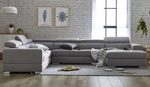 Trinidad Large Corner Lounge Sofa With Adjustable Headrests And Chaise In Light Grey Fabric Cooler 77128 1496 Modular Lounges Lounge Suites Corner Sofa Lounge