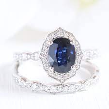 Oval Vintage Floral Bridal Set In Scalloped Band W Natural Sapphire And Diamond Sapphire Engagement Ring Blue Engagement Rings Sapphire Vintage Engagement Rings