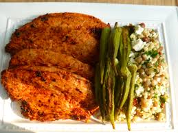 Rub the salmon with a little olive oil and season with salt and pepper. Pan Fried Turkey Cutlets With Israeli Couscous Lentil Salad And Roasted Okra Tasty Eats