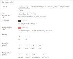 Woocommerce Product Chart Sizes Table