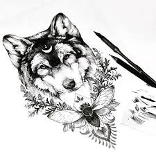 Beautiful Wolf With The Moon In The Head And The Moth Style Black And Gray Color Black Tags Creative Beautiful Awes Tattoos Wolf Tattoos Animal Tattoos