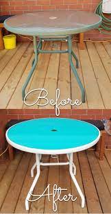 Refresh your patio table with brilliant, vivid colors! Diy Glass Patio Table Makeover From Blah To Wow In No Time At All Glass Patio Table Makeover Glass Patio Table Patio Table Makeover
