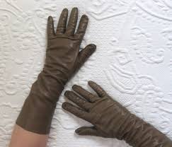 Vintage Long Taupe Kid Leather Gloves Taupe Black Leather Gloves Long Kid Leather Gloves Size 7 By Vin Leather Gloves Vintage Gloves Black Leather Gloves