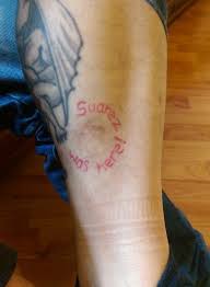 He made his 40 million dollar fortune with uruguay national football squad, ajax, liverpool & fc barcelona. Pic Bitten Bouncer Gets Ingenious Luis Suarez Inspired Tattoo Sportsjoe Ie