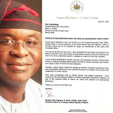 Former Senate President, David Mark has officially resigned from the PDP.  He has been appointed as the acting Chairman of the ADC led Coalition. #adc  #pdp