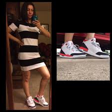 Black And White Striped Dress With Red Shoes Outfit Of The Day Fire Red 3 S With My Black And White Striped Dress Jordans Fire Red 3 S Dress And Jo Black Dress Red Shoes Red Shoes Black N White Dress