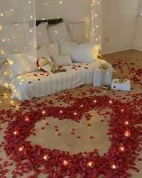 Romantic Valentines Room Setup With Rose Petals Video Romantic Room Decoration Romantic Room Surprise Wedding Night Room Decorations