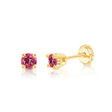 Anygolds carries the best quality of solid gold jewelry. October Birthstone Baby Earrings Tourmaline 14k Gold
