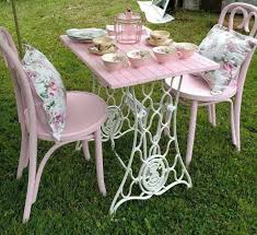 Pin By Kitchen Fun With My 3 Sons On Country Chic Outdoor Areas Tea Party S Summer House Living Shabby Chic Furniture Chic Decor Sewing Table Repurpose