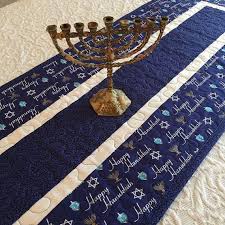 Hanukkah Table Runner Quilt Blue White Chanukah Happy Hanukkah Handmade Quiltsy Blue Quilts Quilted Table Runners Table Runners