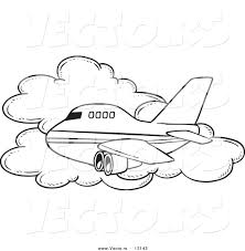 Such simple airplane coloring page is perfect for preschoolers, who still haven't fully developed their hand and eye coordination. Vector Of A Cartoon Commercial Airliner Passing A Cloud In Flight Coloring Page Outline By Toonaday 13143