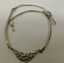 ANNE DICK STERLING SILVER Hammered Abstract Modern NECKLACE 16 Inch