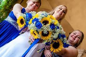 Sunflowers are taylor's favorite, so she chose flowers to match her bridal bouquet. Sunflower And Blue Rose Wedding Bouquet Online