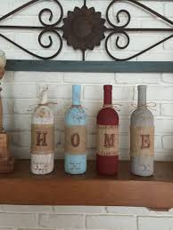 Home Wine Bottle Mantle Or Shelf Decor Rustic Home Decor Wine Bottles Centerpiece Gifts Under Diy Bottle Crafts Wine Bottle Centerpieces Bottles Decoration