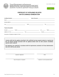You are on page 1of 2. Fillable Online Insurance Tx Certificate Of Appliance Related Water Damage Remediation Certificate Of Appliance Related Water Damage Remediation Insurance Tx Fax Email Print Pdffiller