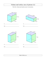 To find the area of the rectangular sides, use the formula a = lw. The Volume And Surface Area Of Rectangular Prisms With Decimal Numbers A Math Worksheet From The Measurement Wo Area Worksheets Volume Worksheets Volume Math