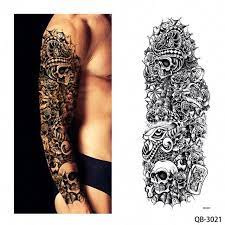 1 Piece Water Transfer Tattoo Sticker Full Flower Arm Art Black Rose Flower Skull Snake Pattern Temporary Temporary Tattoo Sleeves Full Sleeve Tattoos Tattoos